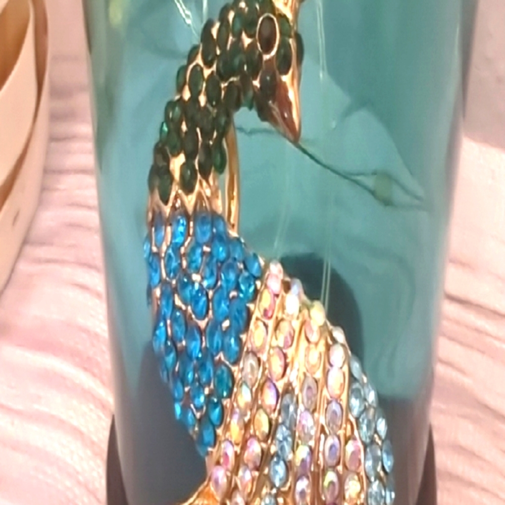 Vintage Teal Rhinestone Peacock Brooch - Picture 5 of 7
